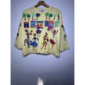 Design Options Phillip Jane Gordon Wmn Vtg Yellow Dancing Lady Cardigan Sz M